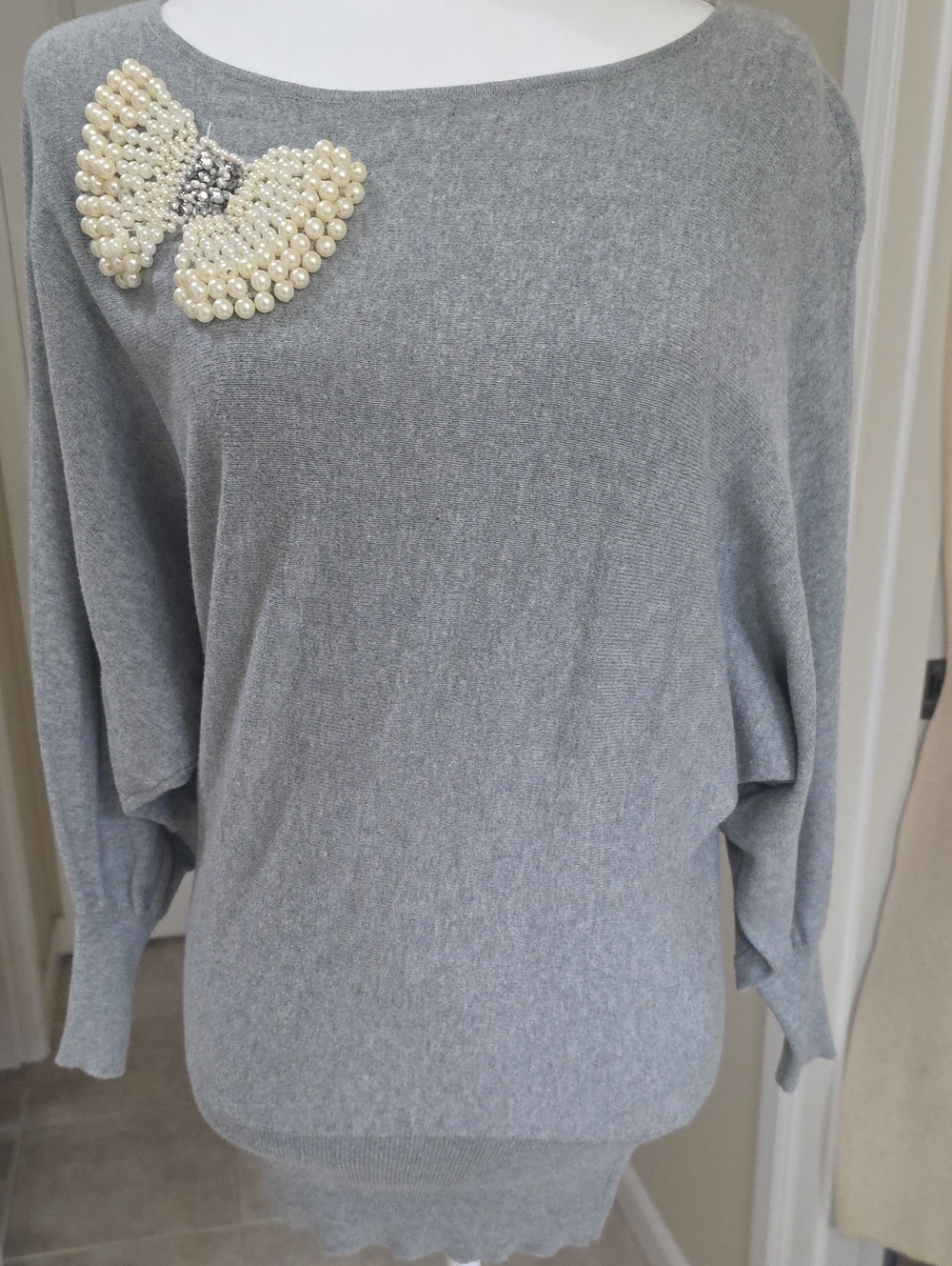 Gray Pearl-Embellished Women’s Sweater